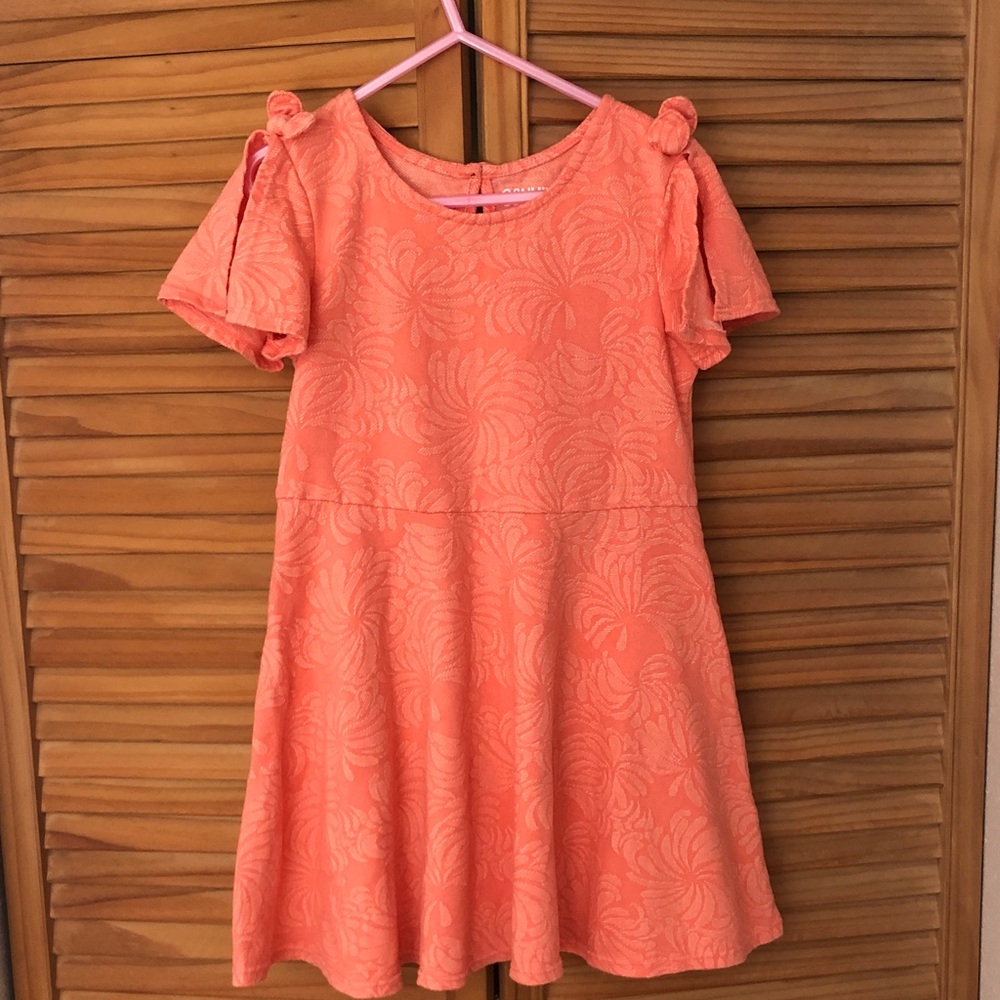 Vibrant Coral Kids Dress with Floral Design